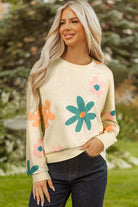 Khaki Flower Print Drop Shoulder Mineral Wash Sweatshirt Sweatshirts & Hoodies 8d0dcf635cbfd778