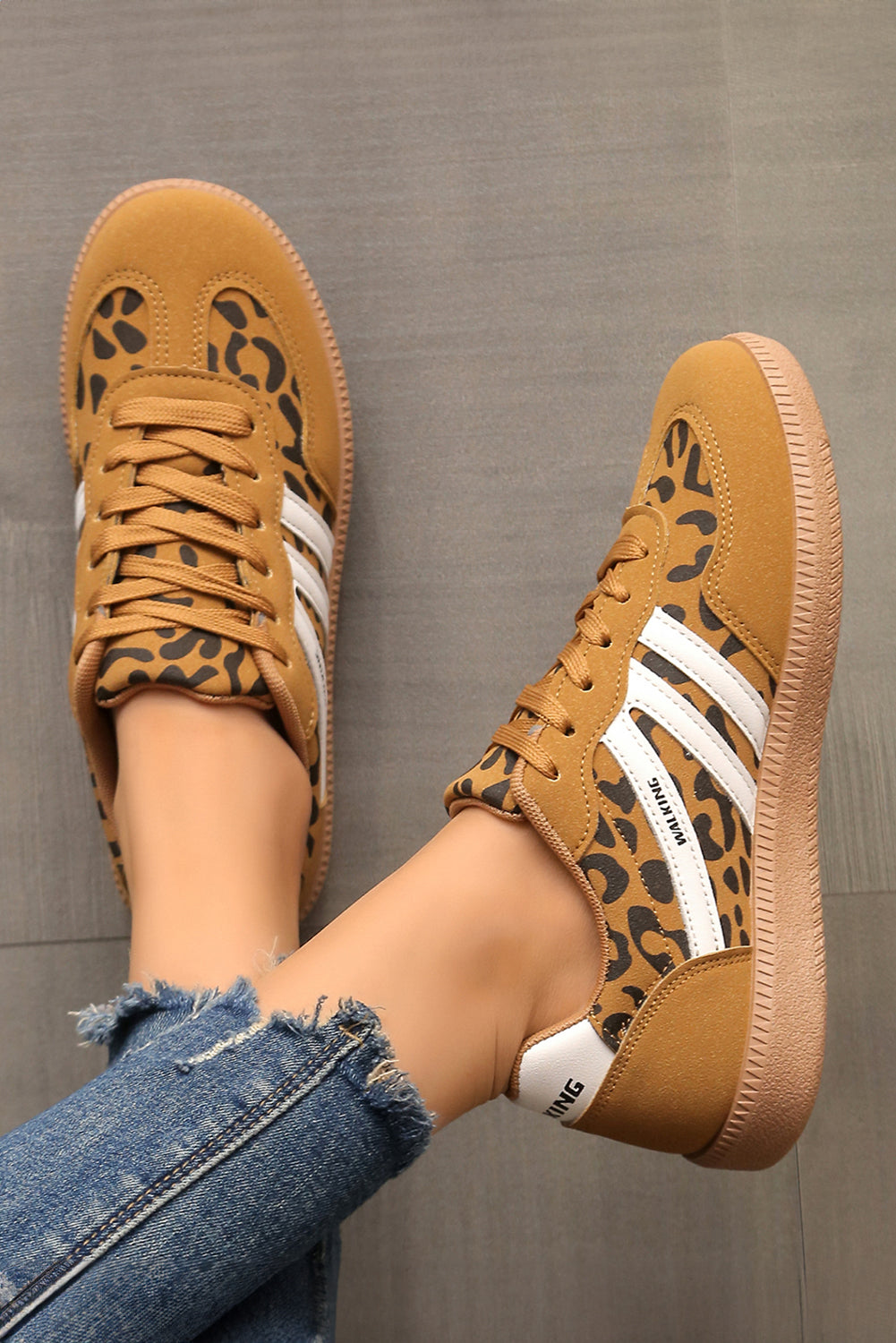 Thai Curry PU Leather Leopard Patchwork Contrast Detail Lace-up Shoes Sneakers 8d235c8a666318b7