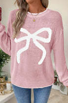 White Sweet Bow Long Sleeve Knit Sweater Sweaters 8d496f19d5af1da4