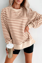 Khaki Stripe Ribbed Band Seam Detail Baggy Sweatshirt Sweatshirts & Hoodies 8d4c87e4d4356b72