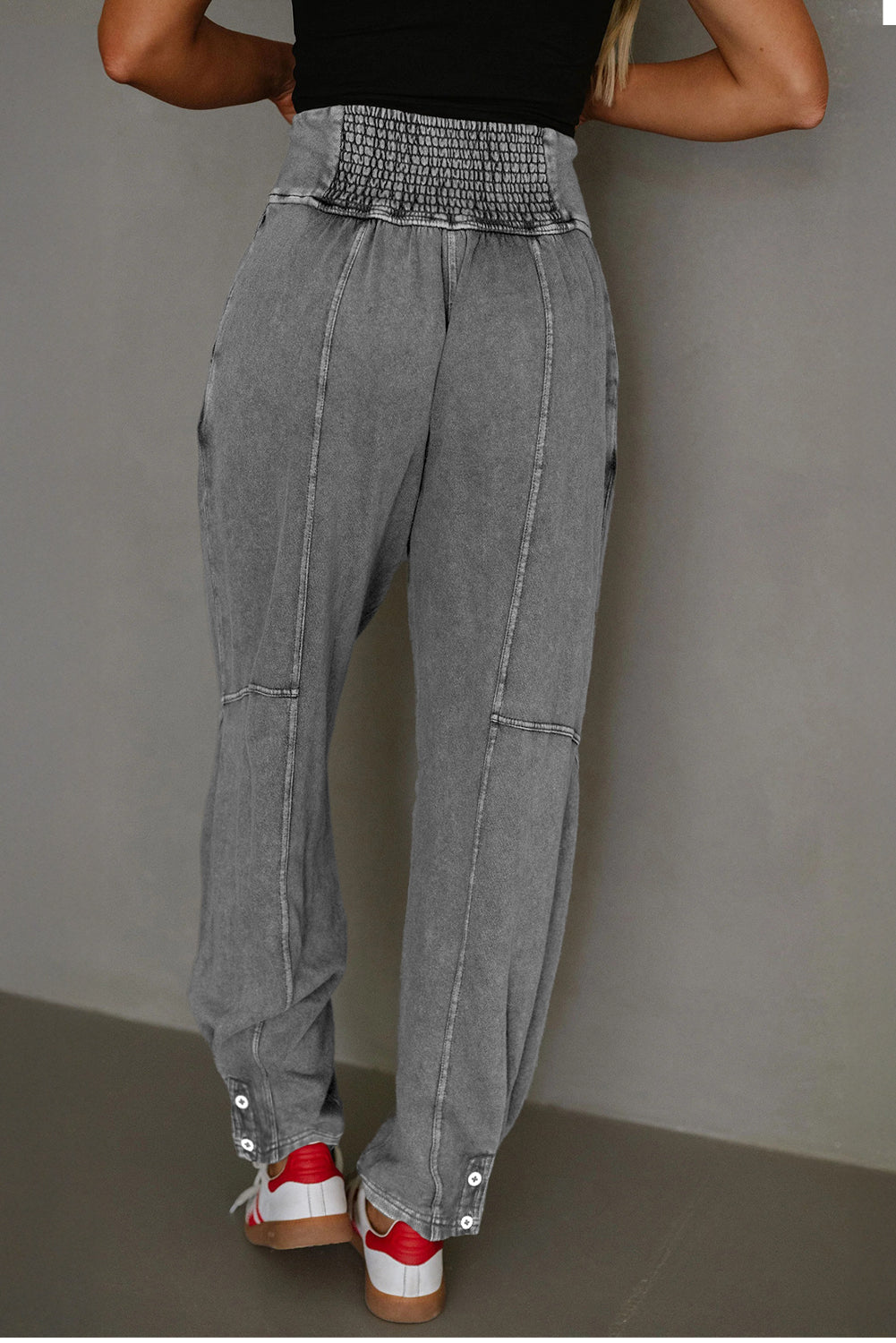 Medium Grey Mineral Wash Jogger Style High Waist Pants Pants 8d9974af09d37110