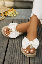 White Stitched Bow Decor Woven Flip Flop Slippers Slides Shoes + Flip Flops 8db5a93e35ada168