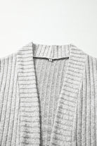 Gray Ribbed Knit Open Front Tunic Cardigan with Pockets Cardigans 8ddd3038ed3fc0c2