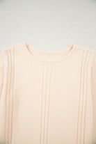 Beige Bohemian Floral Ruffle Hem Patchwork Knit Sweater Sweaters 8de7523d9c56852e