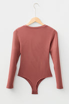 Mineral Red Ribbed Long Sleeve Crew Neck Solid Color Bodysuit Bodysuit 8e77e8afbddff6f8