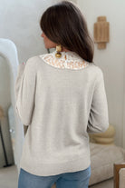 Light Grey Button Keyhole Lace Patchwork Drop Shoulder Sweater Sweatshirts & Hoodies 8e7d772e2c66dc88