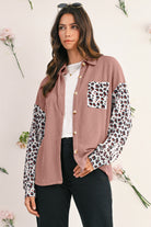 Dark Khaki Leopard Patchwork Twisted Ribbed Casual Shacket Jackets 8e90d21046b0fb95