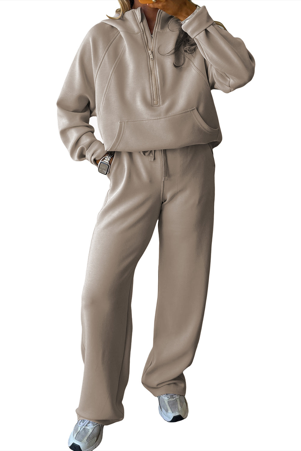 Jet Stream Half Zip Thumbhole Sleeve Hoodie Active Pants 2pcs Outfit Two Piece Pants Sets 8ea633a4954fbdff