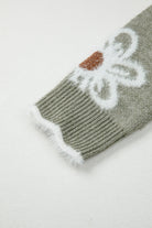 Smoke Gray Jacquard Floral Scallop V-neck Sweater Sweaters 8ea9fbdbed885925