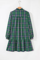 Green Plaid Print Frill Neck Long Sleeve Mini Dress Short Dresses 8ec585a99d6097d6