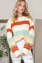 White Striped Color Block Drop Shoulder Knit Sweater Sweaters 8ecaa18bbf13c526