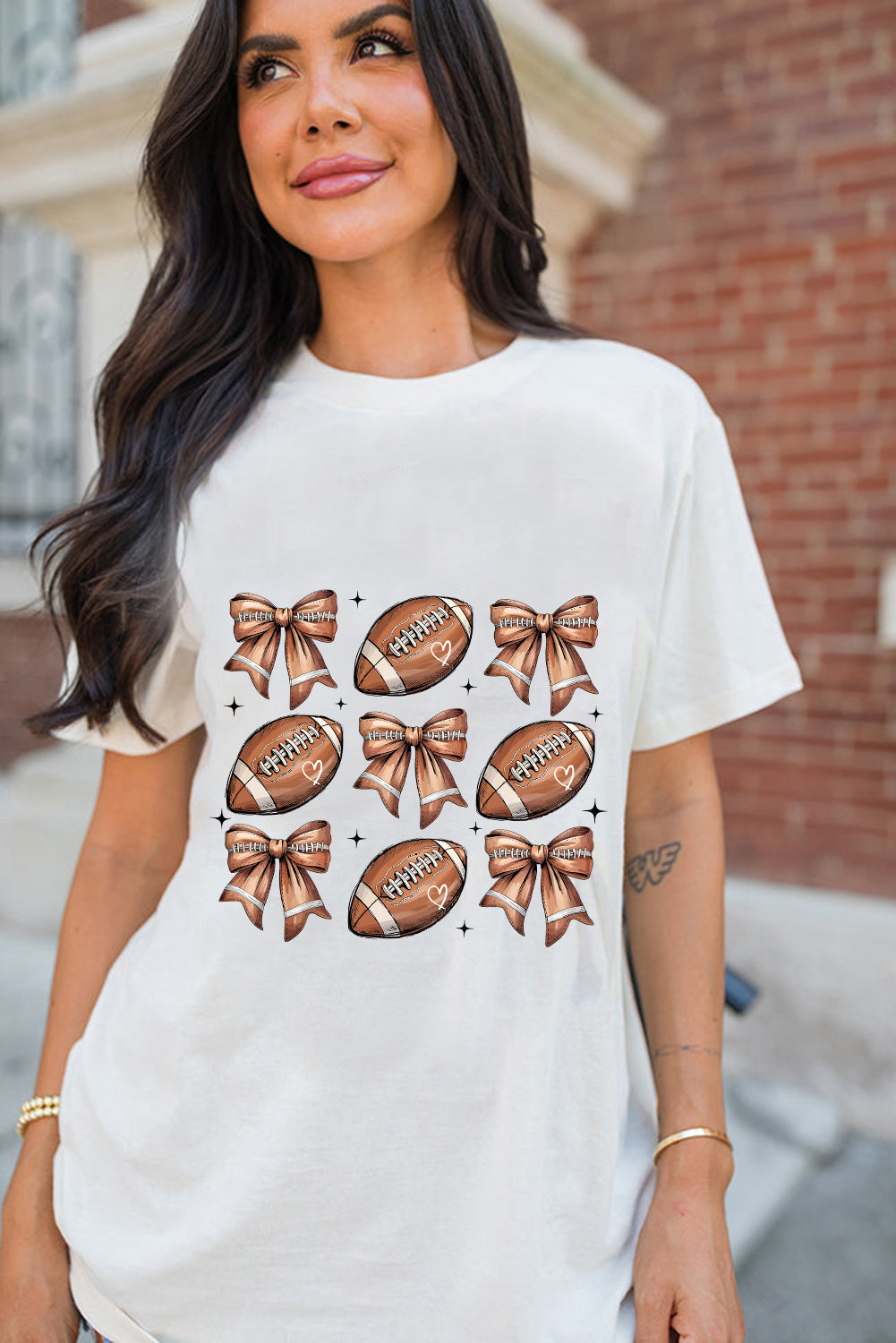 White Rugby Fashion Bow Heat Transfer Printing Graphic T Shirt Graphic Tees 8f16a439e8460575