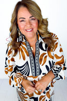 White Plus Size Abstract Print Contrast Collar Split Neck Shift Long Dress Plus Size Maxi Dresses 8f47191a2b1779ee