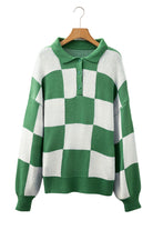 Mist Green Checkered V-Neck Collared Pullover Sweater Sweaters 8f769041b457c2b4