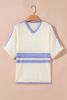 White Striped V Neck Dolman Sleeve Knit Sweater Sweaters 8fadf0af98dc8b30
