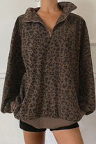 Beige Leopard Print Quarter Zip Corduroy Sweatshirt Sweatshirts & Hoodies 8fd9ac52718f3970