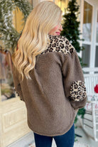 Brown Sherpa Leopard Print Flap Pocket Collared Button Up Jacket Jackets 9067dc70babe0bb5
