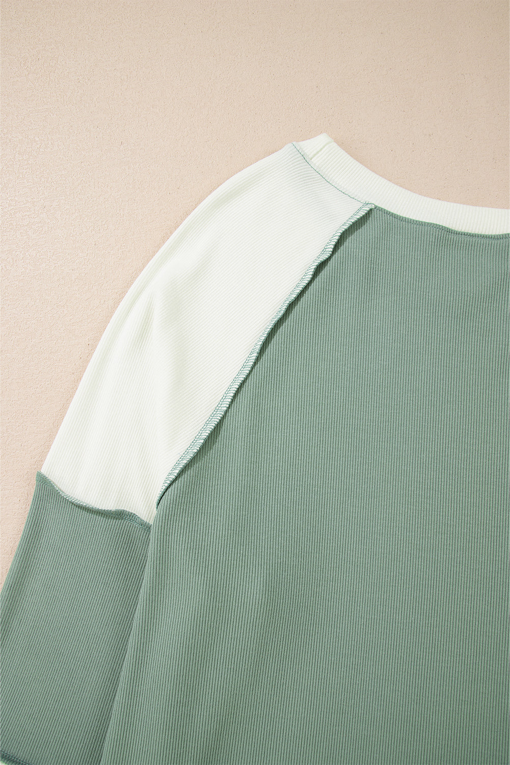 Mint Green Ribbed Colorblock Patchwork Raglan Long Sleeve Top Long Sleeve Tops 90ab28c8ee8cf922