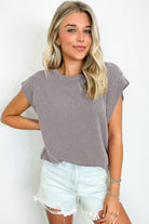 Carbon Grey Twisted Ribbed Textured Plain T Shirt T Shirts 913b92404eb53a6b