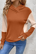 Gold Flame Contrast Color Ribbed Patchwork Crossed Pullover Neck Hoodie Sweatshirts & Hoodies 91411fc31249f328