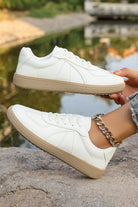 White Faux Leather Lace Up Flat Sneakers Sneakers 916c3effc4fe2e4f