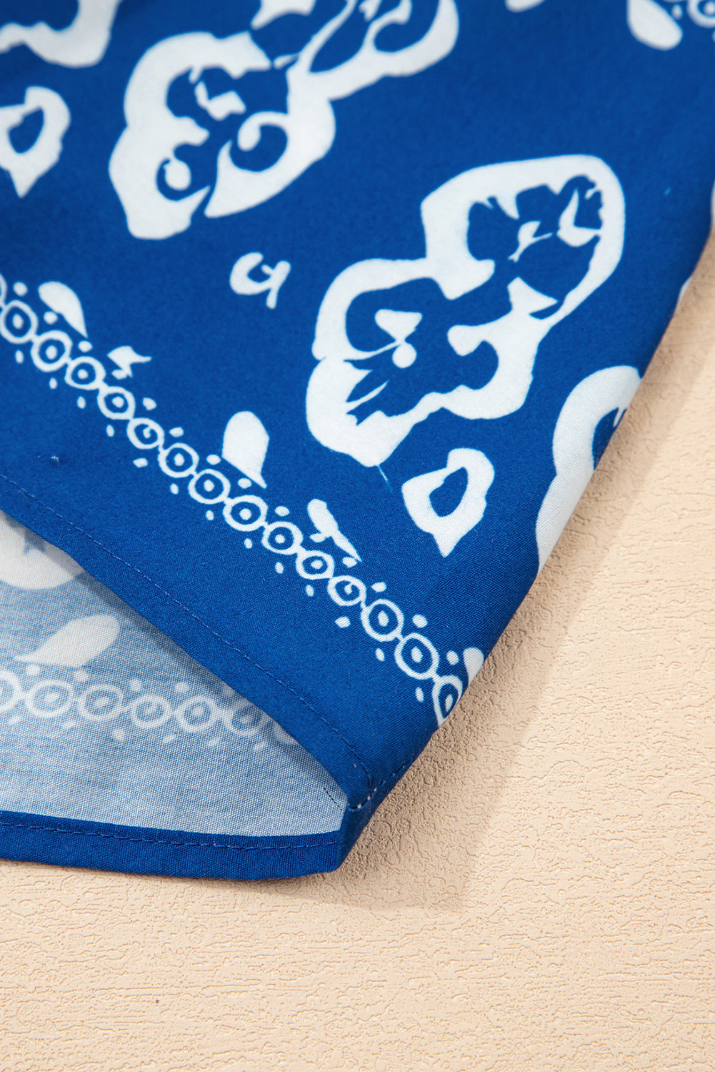 Blue Floral Ruffle Hem Pop of Color Neckline Dress Midi Dresses 9176dfdb86ad732b