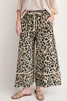 Khaki Leopard Drawstring Wide Leg Cropped Pants Pants 91996b65389ac7d1