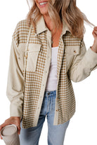 Parchment Houndstooth Corduroy Patchwork Flap Pocket Shacket Jackets 91ee11c6e338b759