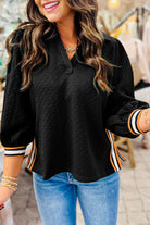 Black Textured V Neck Colorblock Cuffs Sweatshirt Sweatshirts & Hoodies 91fa14454a041972