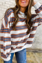 Khaki Striped Crew Neck Drop Shoulder Pullover Sweatshirt Sweatshirts & Hoodies 920548e940cda5e6