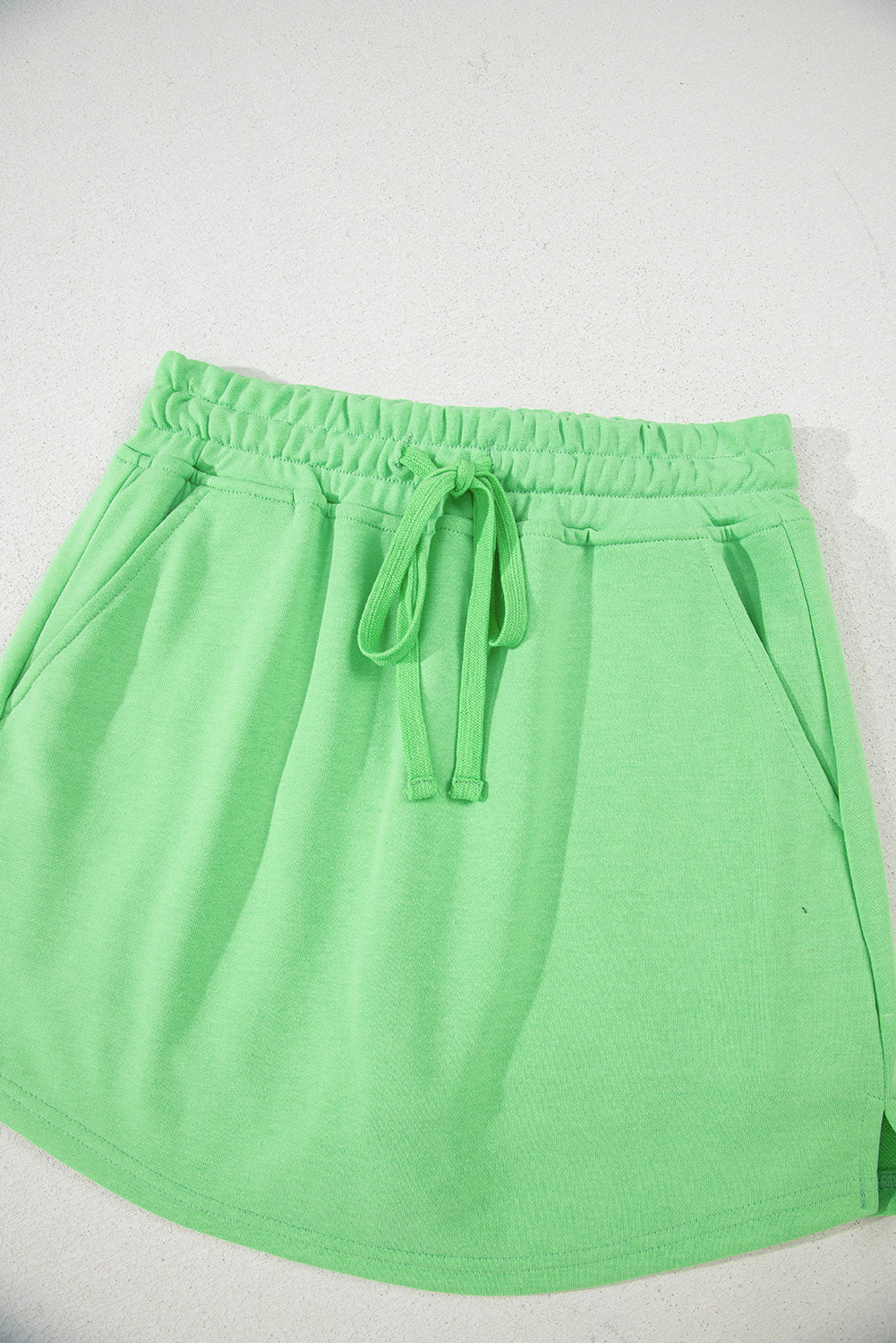 Light Green French Terry Drawstring Mini Skort with Pockets Shorts 920a8842d1aca197