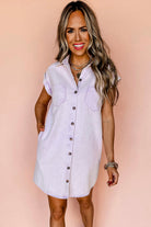 Orchid Petal Double Chest Pocket Denim Shirt Dress Short Dresses 9228982c573f44cc