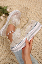 White Sequin Bow Thick Sole Casual Shoes Sneakers 9254e3d071e96af1