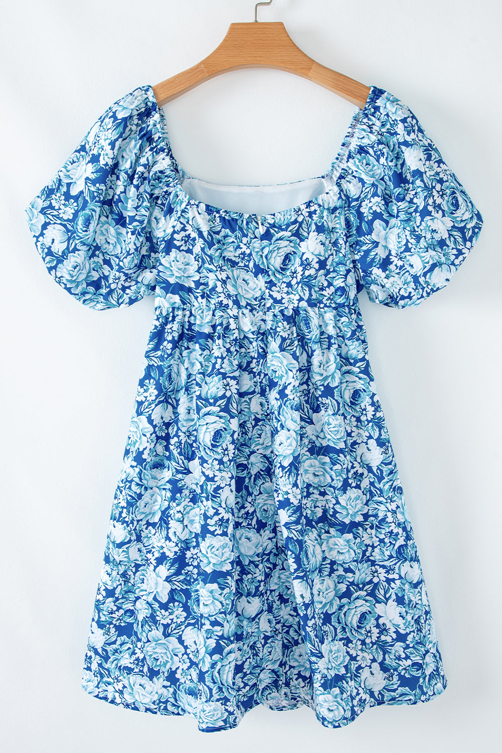 Blue Floral Puff Sleeve Babydoll Mini Dress Short Dresses 9267d22bb39e8edb