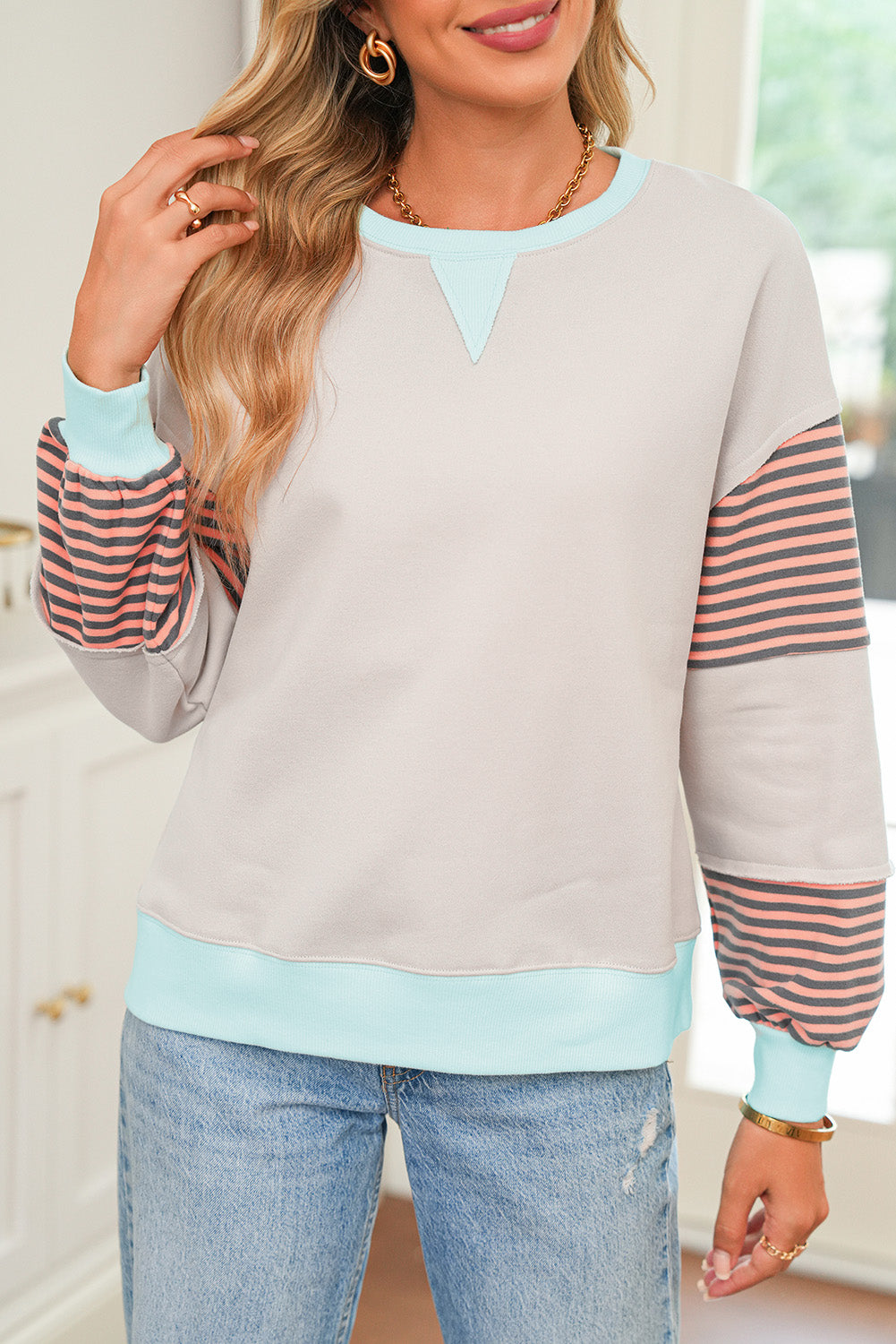 Jet Stream Colorblock Patchwork Striped Sleeve Sweatshirt Sweatshirts & Hoodies 92701e4078c27d66