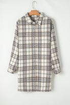 White Plaid Print Tunic Side Slits Plus Size Shacket Plus Size Outerwear 92a319bda79b8f38