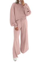 Light Pink Drop Shoulder Crop Pullover Drawstring Wide Leg Pants Set Two Piece Pants Sets 92b746bc891cb116