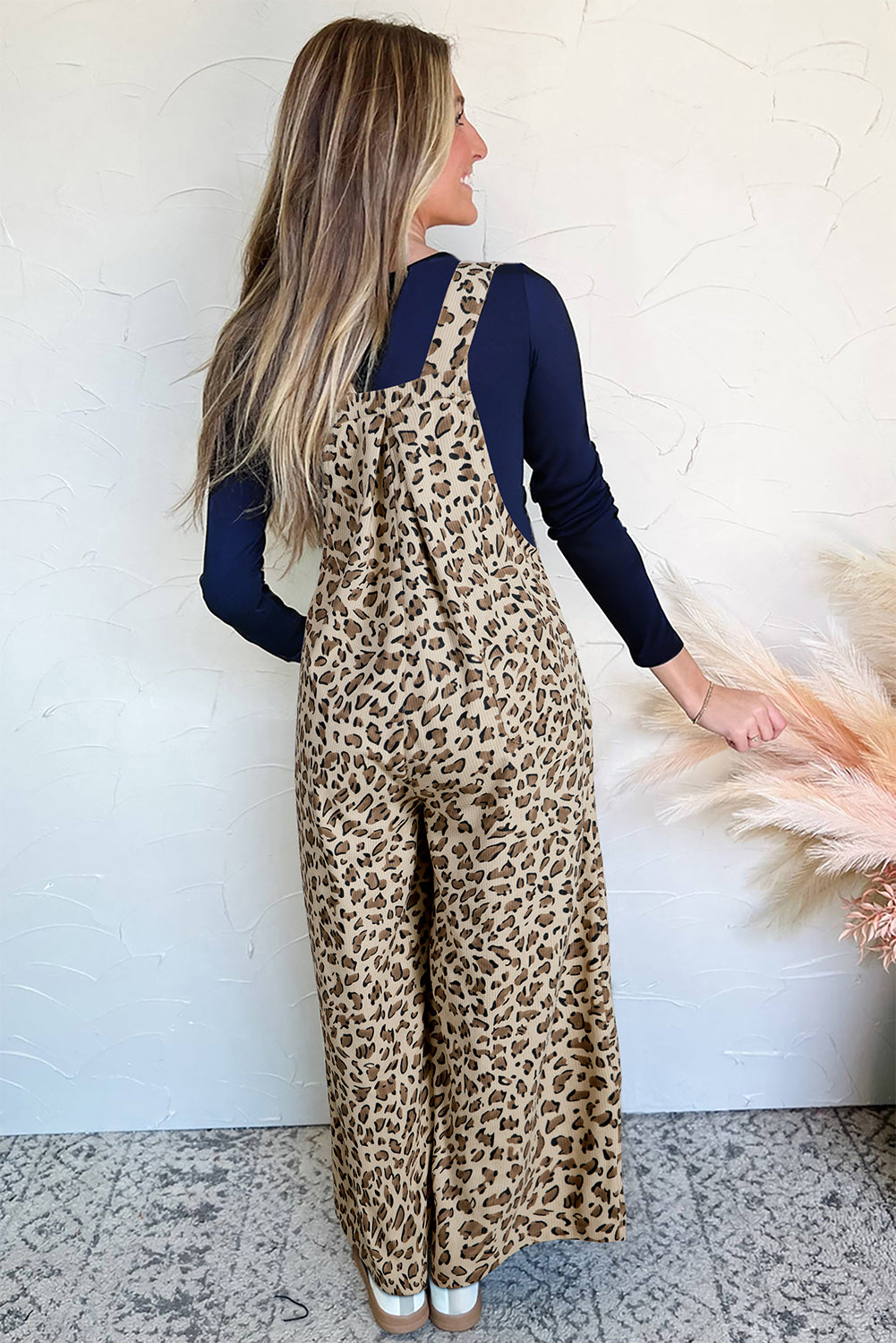 Brown Leopard Bib Wide Leg Jumpsuit Jumpsuits 92e39d69c7ec77c0
