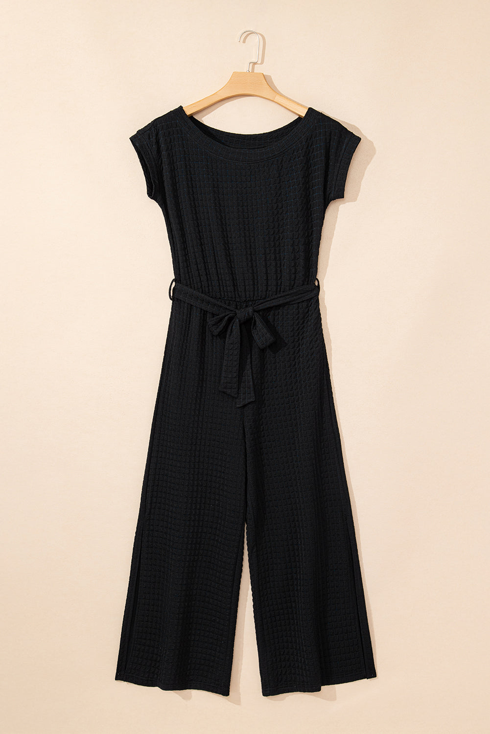 Black Checkered Mesh One Shoulder Short Sleeve Knotted Waist Jumpsuit Jumpsuits 92e5f99c027793ba