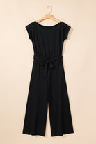Black Checkered Mesh One Shoulder Short Sleeve Knotted Waist Jumpsuit Jumpsuits 92e5f99c027793ba