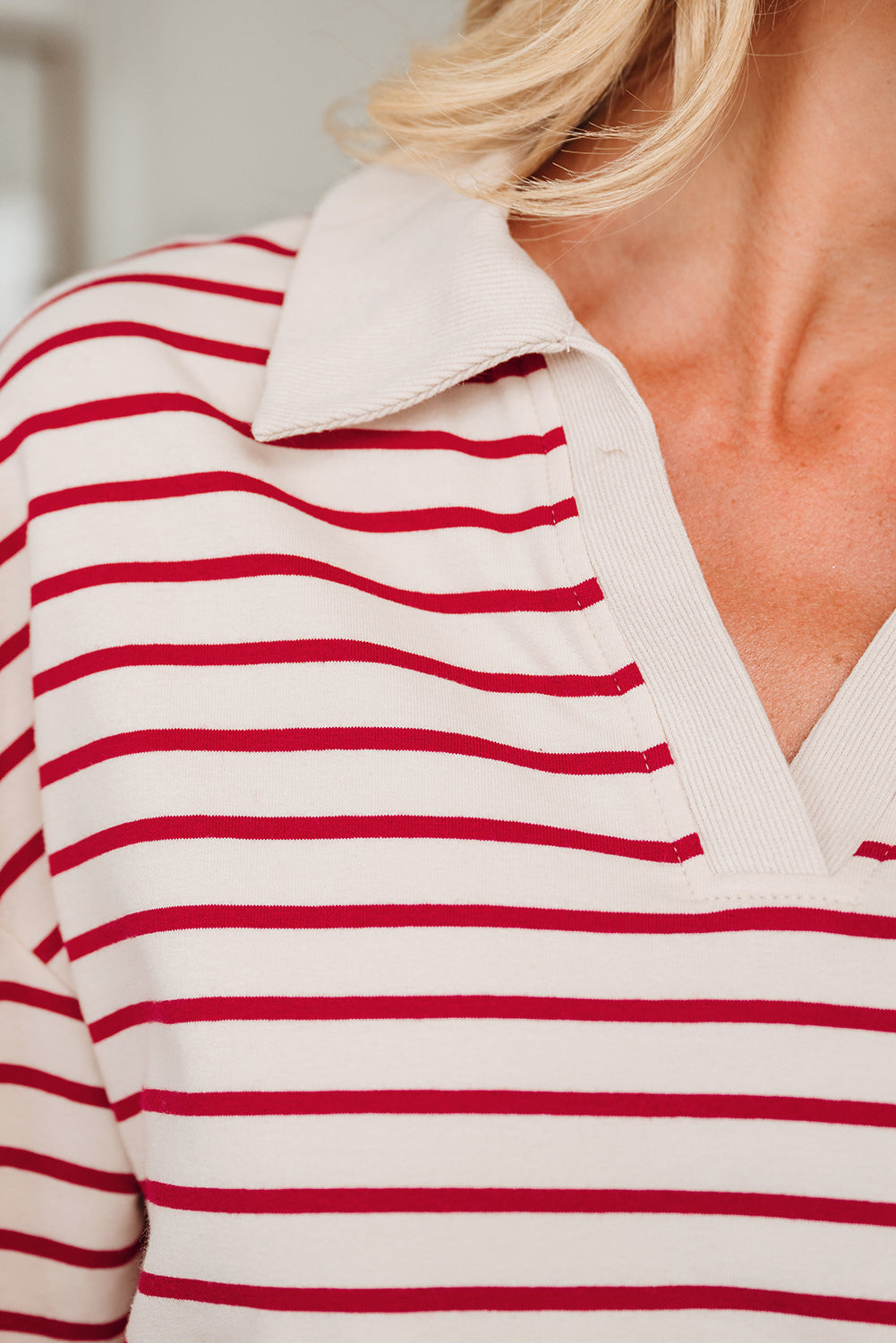 Red Stripe Cropped Collared Drop Shoulder Pullover and Bubble Mini Skirt Set Two Piece Skirt Sets 92f6f476beeea2bd