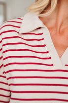 Red Stripe Cropped Collared Drop Shoulder Pullover and Bubble Mini Skirt Set Two Piece Skirt Sets 92f6f476beeea2bd