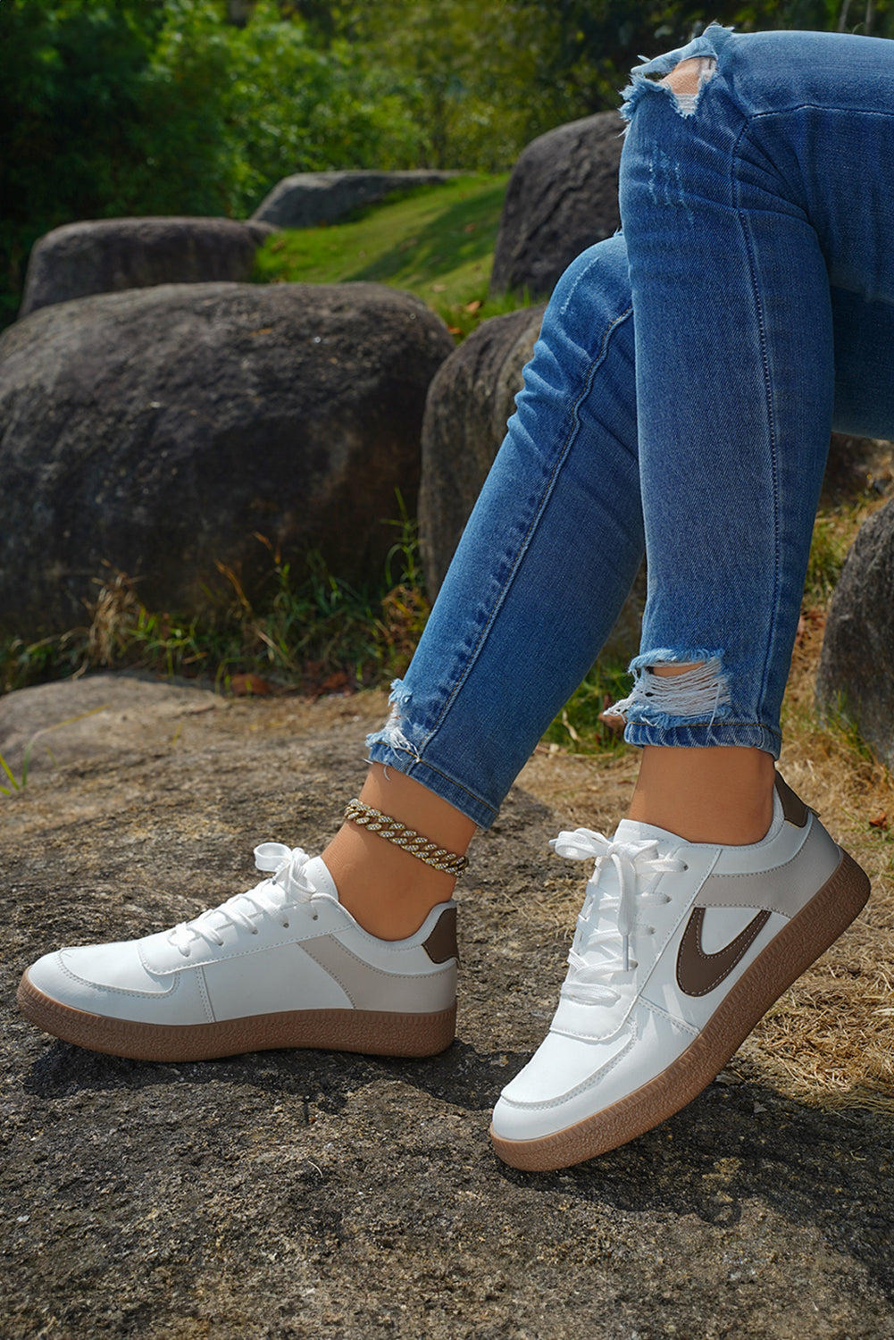 Coffee PU Leather Lace Up Sneakers Sneakers 92f7c22a101b2608