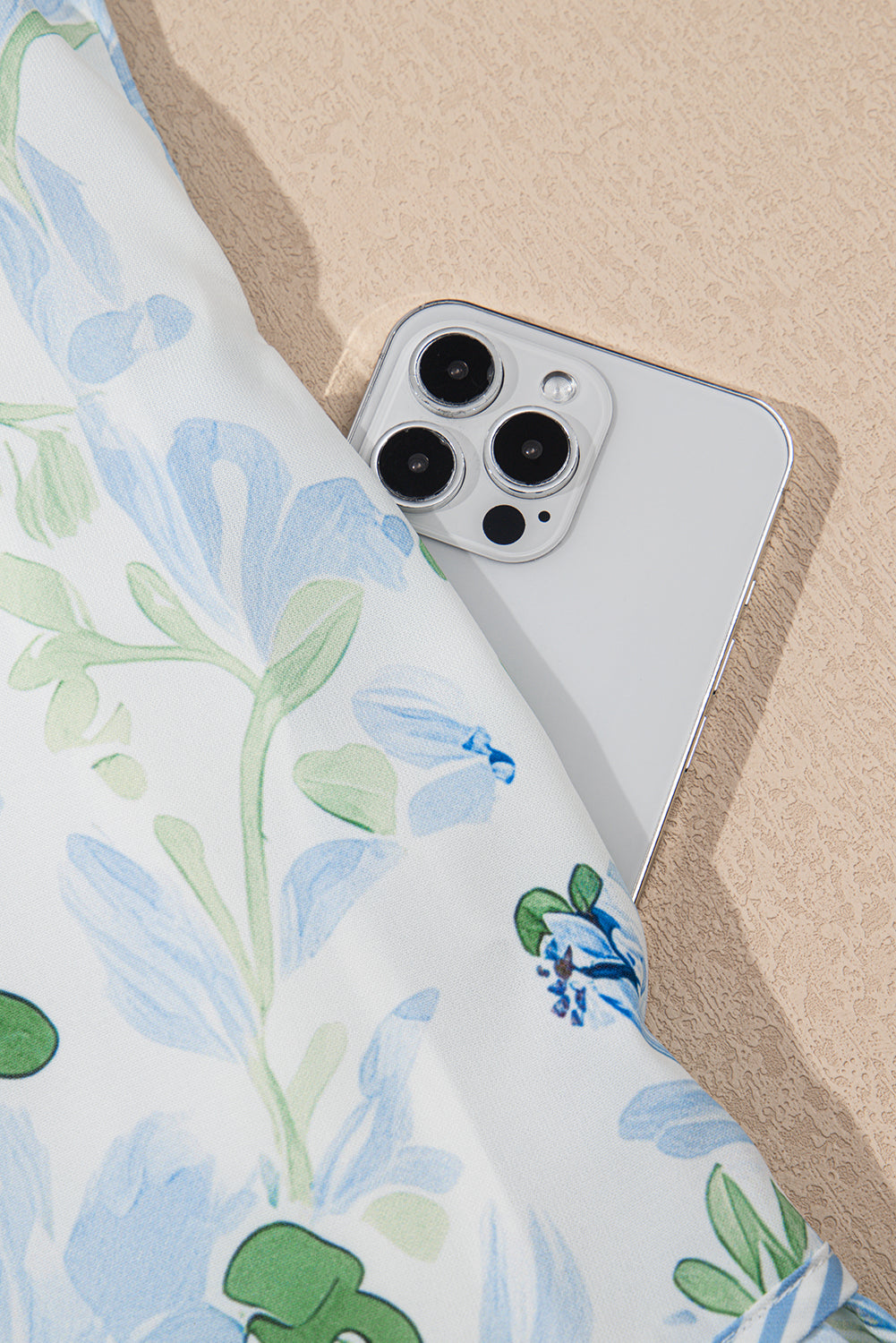 Sky Blue Floral Contrast Edge Ruffle Sleeve Tie Neck Mini Dress Short Dresses 9349a369101ab729