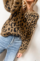 Light French Beige Leopard Round Neck Long Sleeve Sweater Sweaters 935a3be372bfad5f
