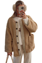 Light French Beige Puffy Plush Corduroy Edge Patchwork Jacket with Big Pockets Jackets 935c61fc046811fb