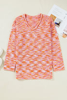 Orange Vibrant Abstract Print Drop Shoulder V Neck Oversized Sweater Sweaters 936164d4d77fa86e