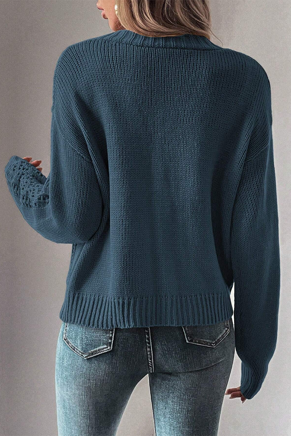 Real Teal Hollow Knit Drop Shoulder Cardigan Cardigans 93680ab7e378b91a