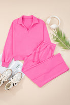 Sachet Pink Solid Color Collared Pullover and Central Seam Pants Set Two Piece Pants Sets 937d27bdbc22d09e