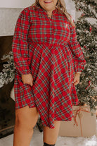 Red Plaid Half Button Long Sleeve Holiday Plus Size Dress Plus Size Dresses 937ff45f796cf5b3